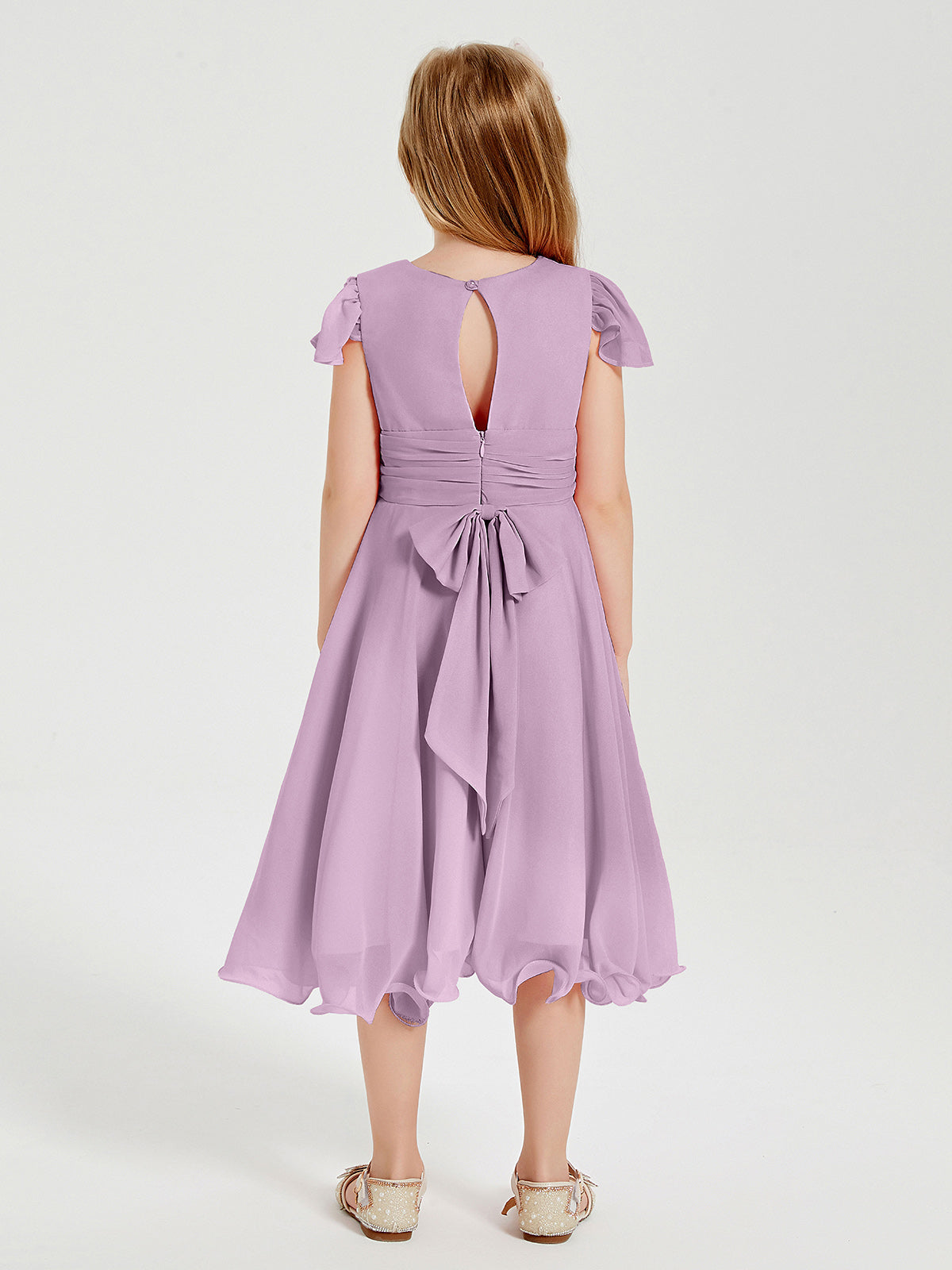 Chiffon Tea Length Junior Bridesmaid Dresses Wisteria
